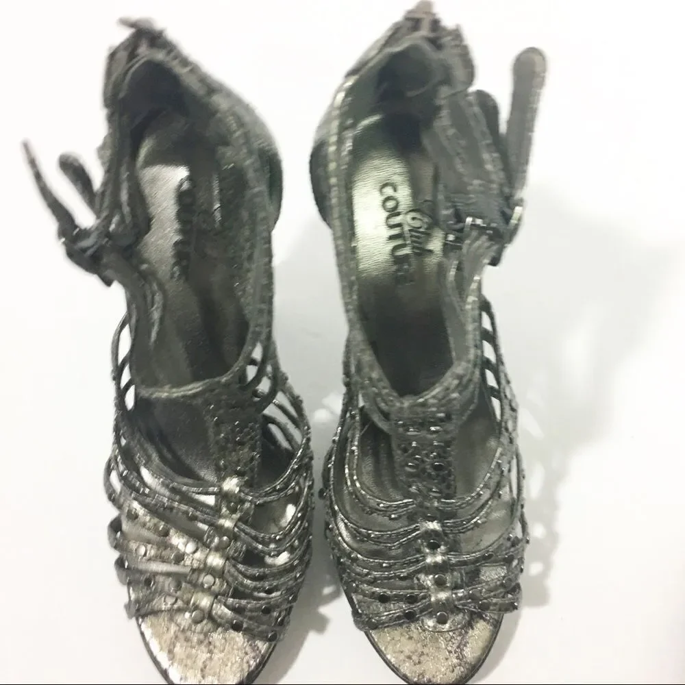 Silver Studded Platform Shoes Metallic Statement Heels Y2K Party Glam